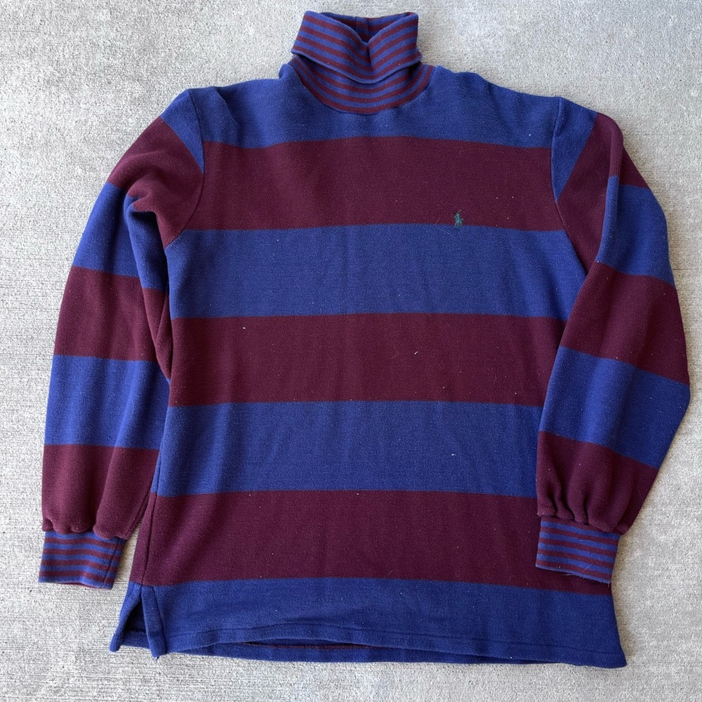 Vintage Y2K polo Ralph Lauren mockneck striped turtleneck sweatshirt fleece